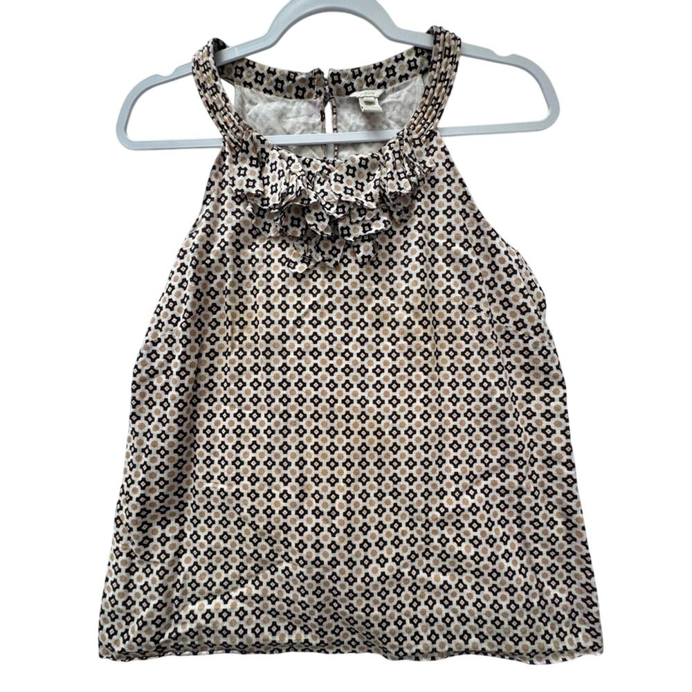 J.Crew Womens Geometric Keyhole Ruffle Top Blouse Tank Sz 4 Preppy Boho